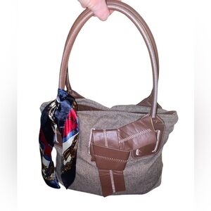 TOMMY HILFIGER GUC VINTAGE 2001 TWEED TOTE BAG, BROWN